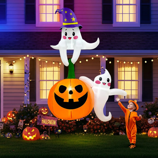 Ourwarm 7FT Halloween Inflatables Outdoor Decorations,Ghost and Pumpkin Halloween Decor,For Outdoor Indoor Party Roof Yard Decor