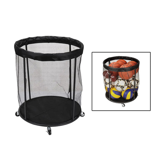 Rolling Sports Ball Storage Cart Heavy Duty for Garage Lockable Wheels Mesh Ball